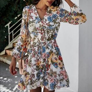 Floral V neck mini dress